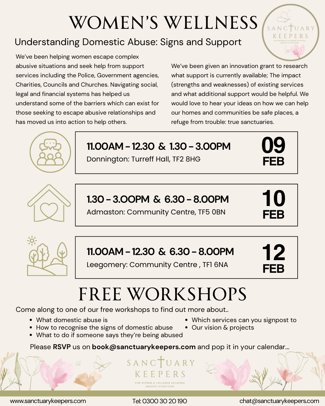 Sanctuary Keepers free women's wellness workshops – dates, locations and times
